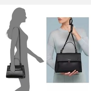 Radley London Black Leather Flapover Satchel With Crossbody Strap Gold Lock